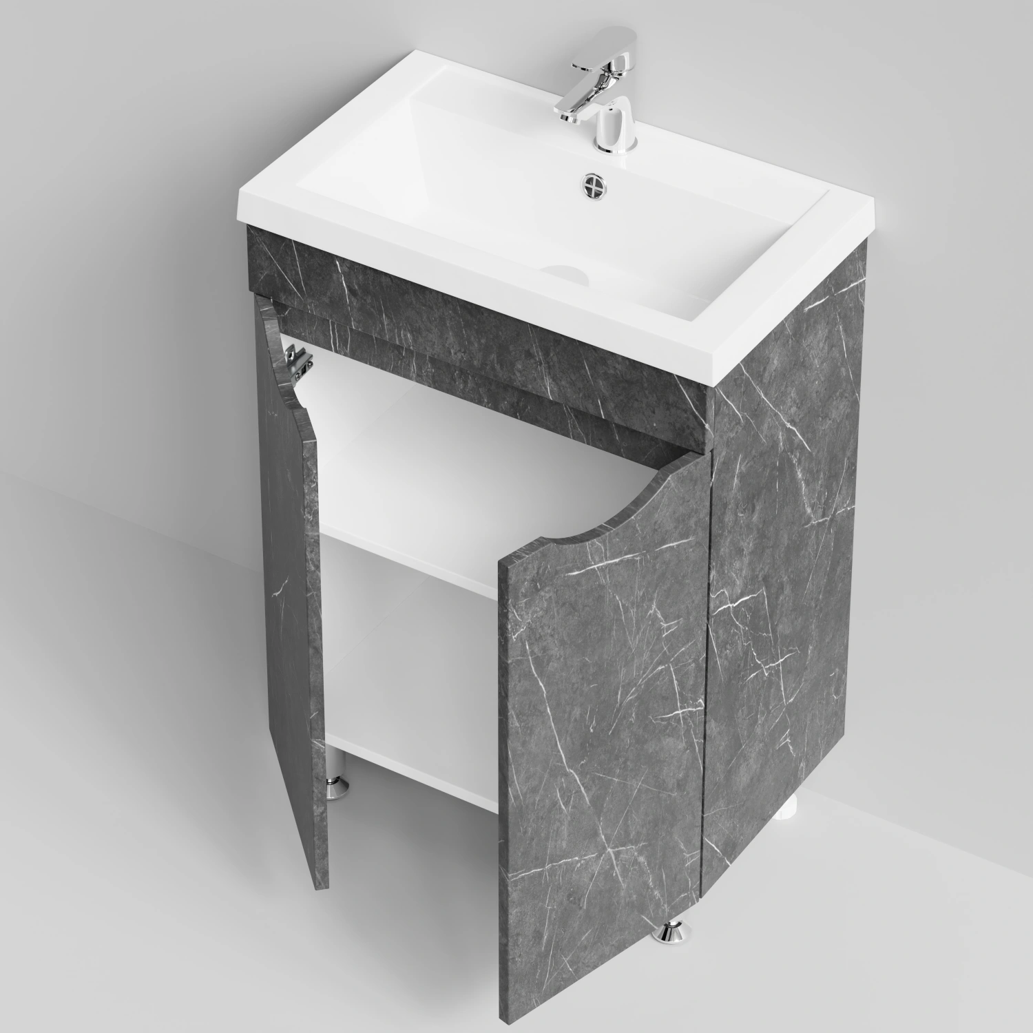 Тумба с раковиной Vod-ok Смайл 58 напольная, Мрамор Графит софт тач