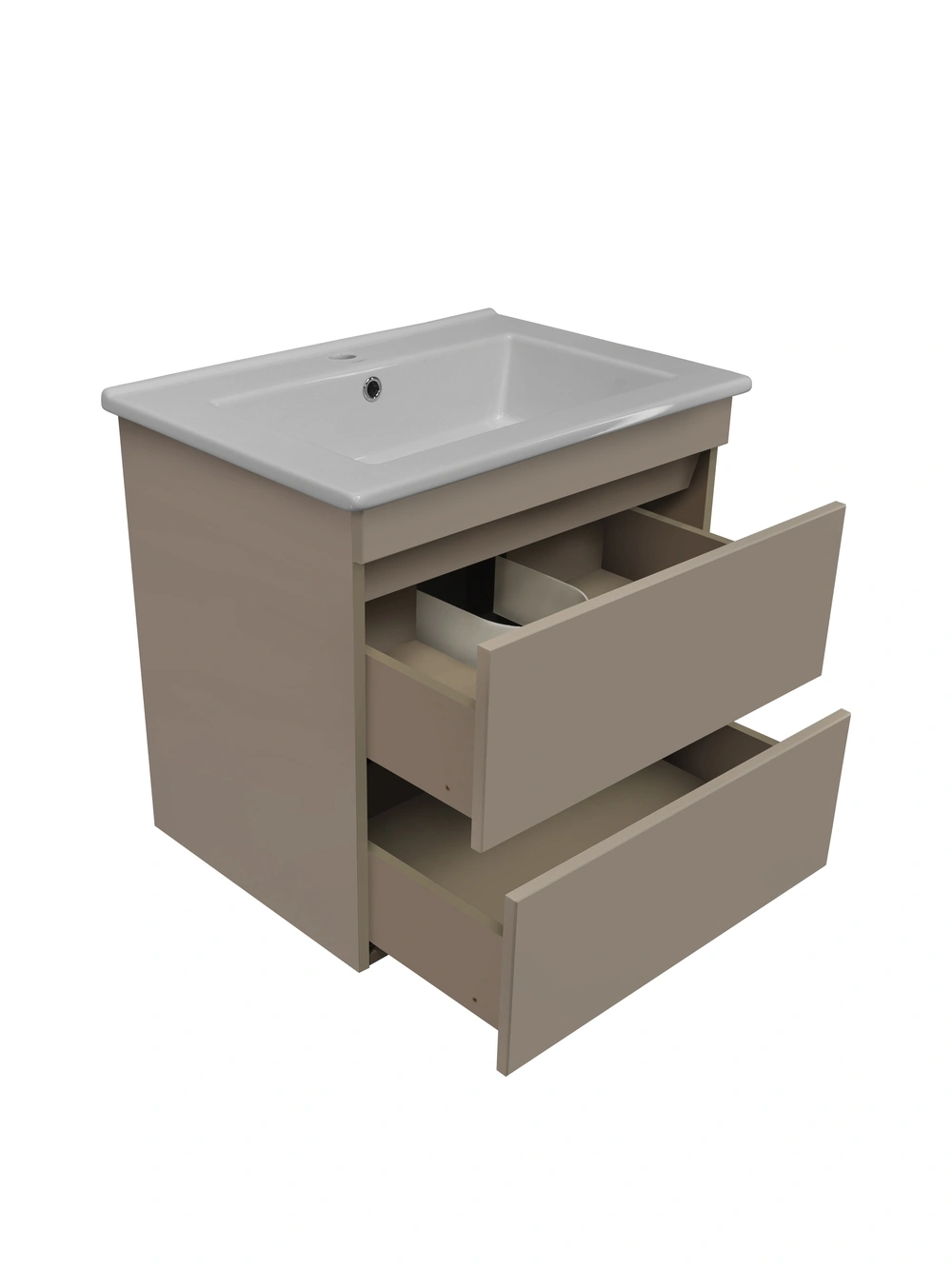 Тумба подвесная Runo Манхэттен 65 с раковиной Оскар 65, какао/бежевая