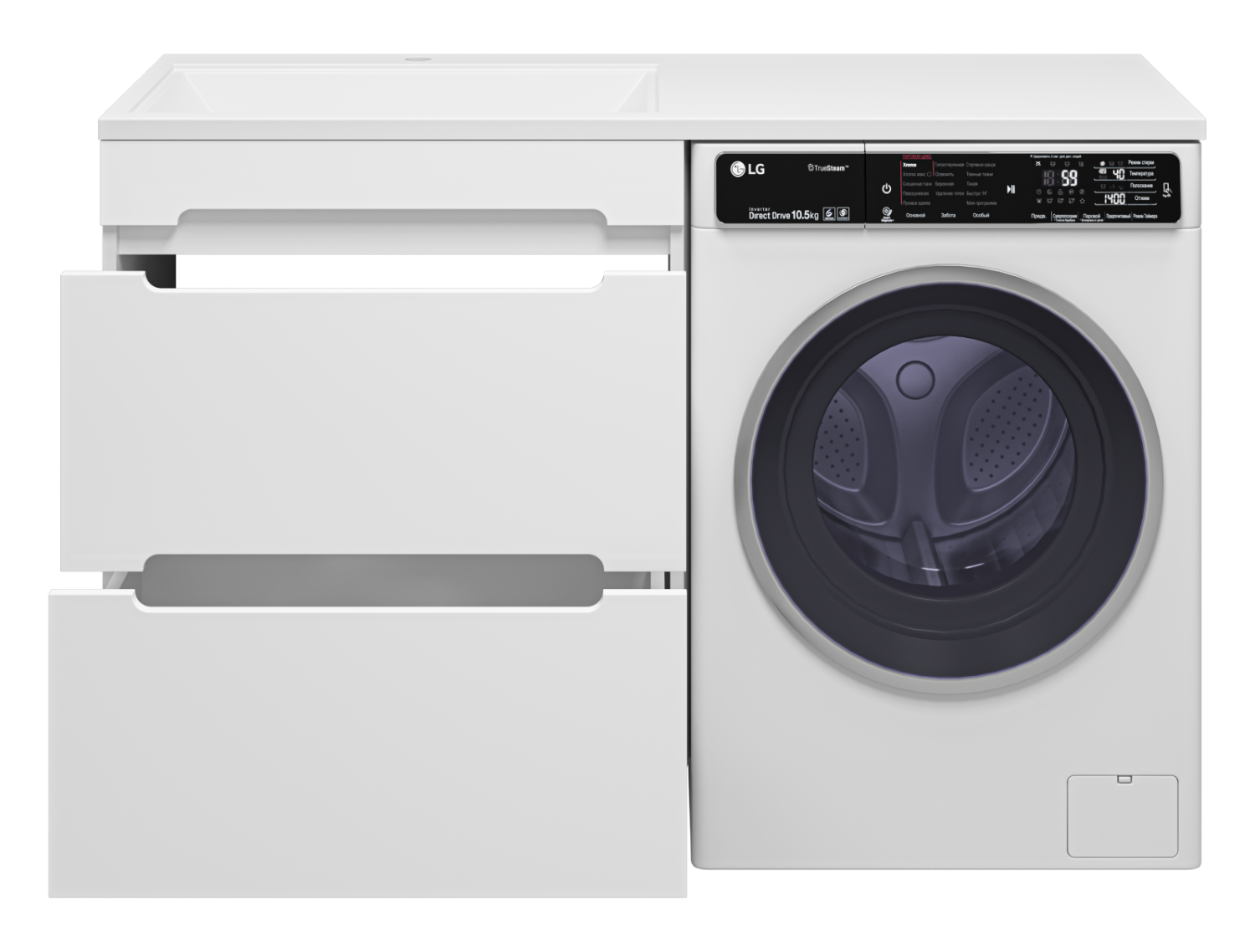 Тумба с раковиной Misty Байкал 70 под стиральную машину, с раковиной Misty Гавана 130 R, белый