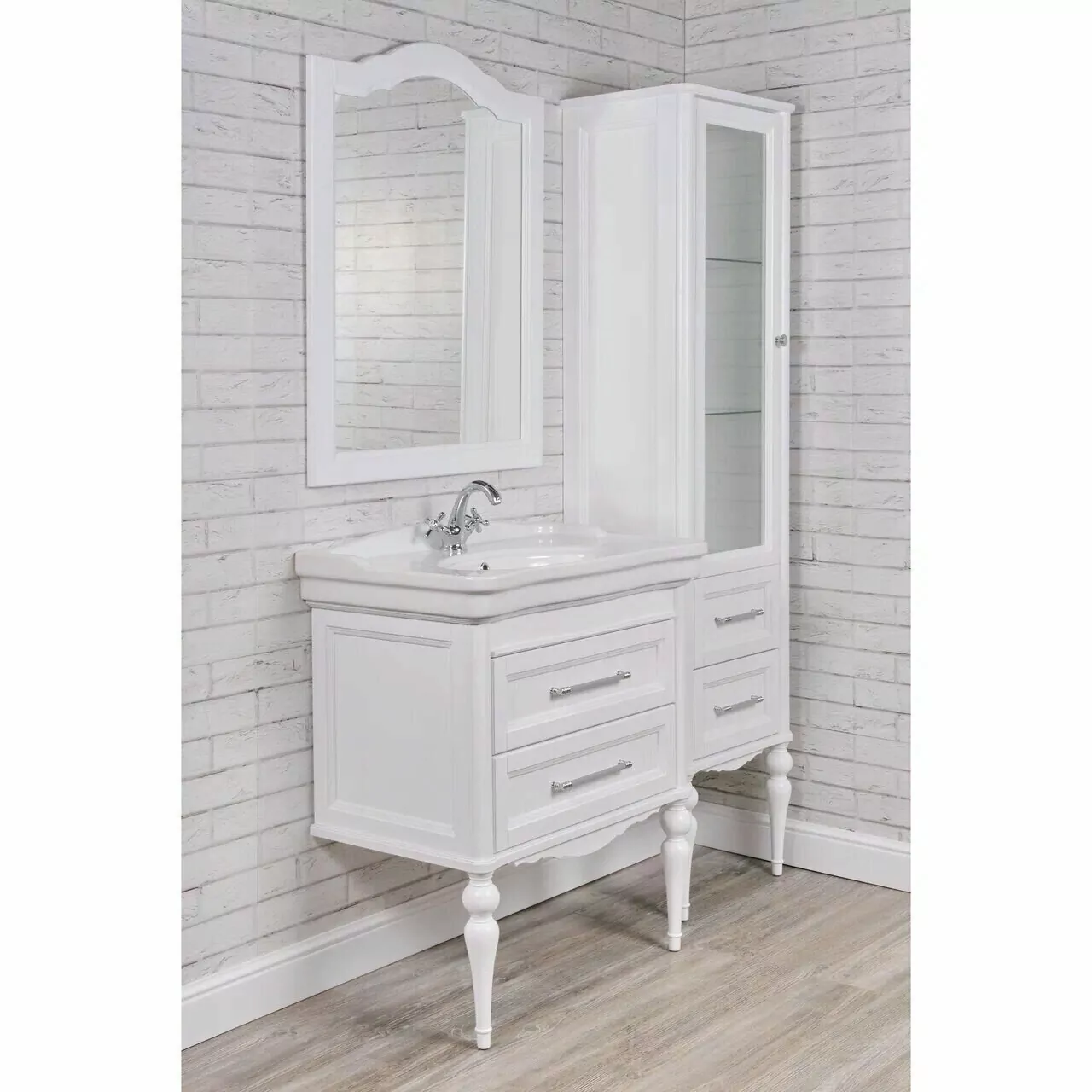 Мебель для ванной ValenHouse Эстетика 80, комплект, напольный, белый, фурнитура хром