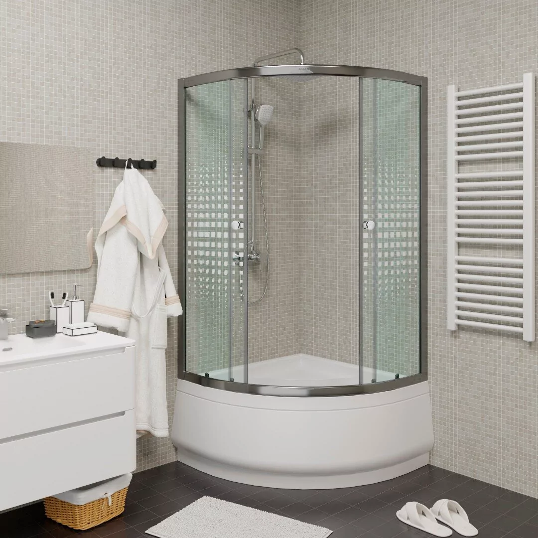 Душевой уголок Parly Z9011 полукруглый 1/4, с высоким поддоном, прозрачное стекло, хром