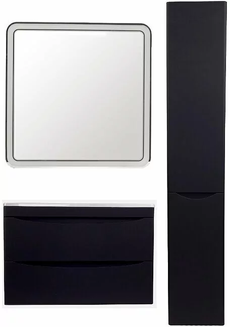 Тумба с раковиной Style Line Бергамо мини 90 Люкс, подвесная, антискрейч, черный матовый