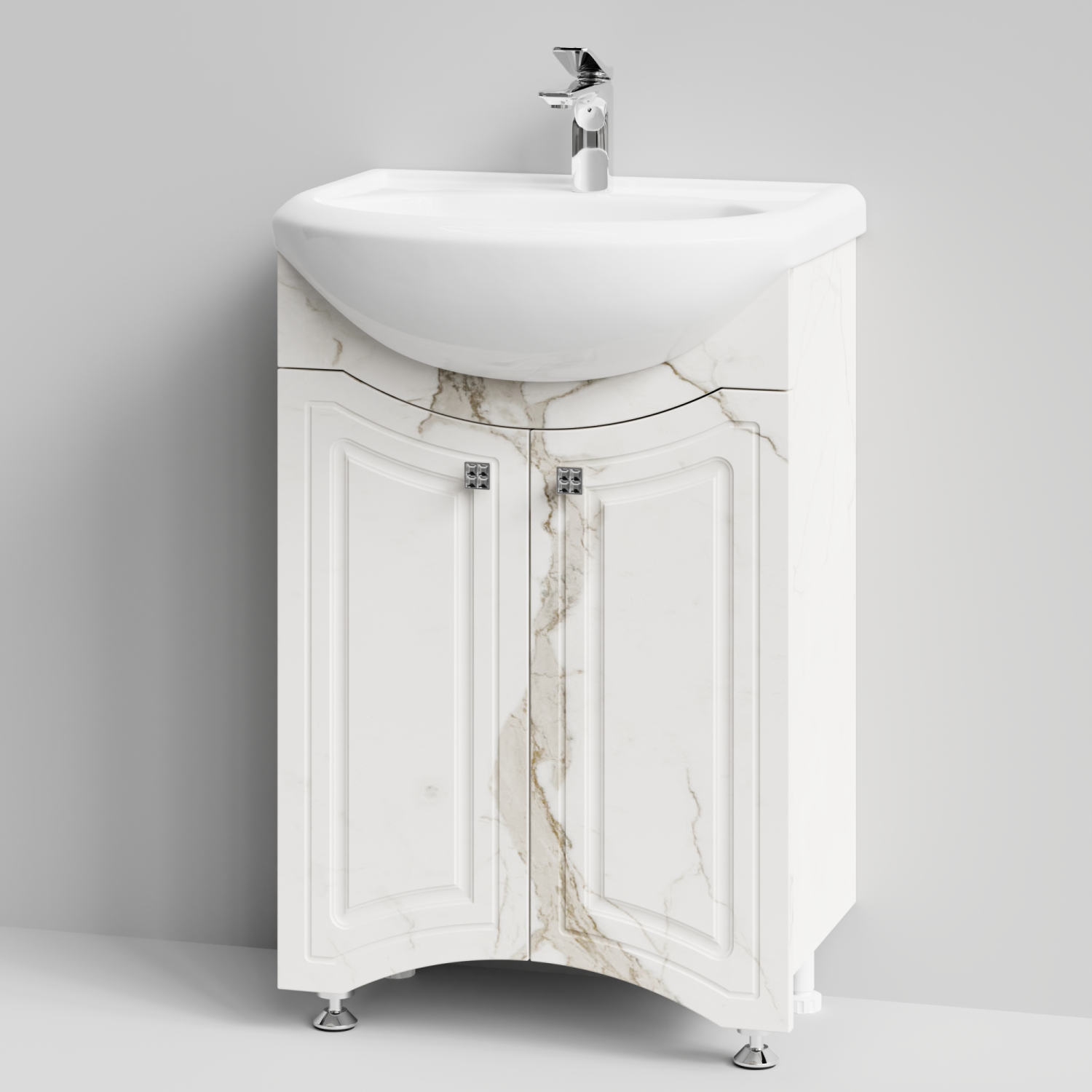 Тумба с раковиной Адам 55 напольная, Мрамор Белый натур милк