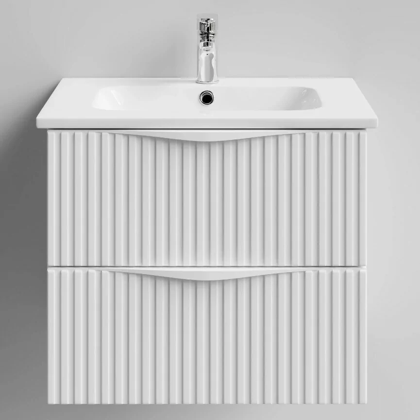 Тумба с раковиной Vod-ok Elite Эйфория 60 F6 полосы вертикальные, подвесная, два ящика, белый матовый