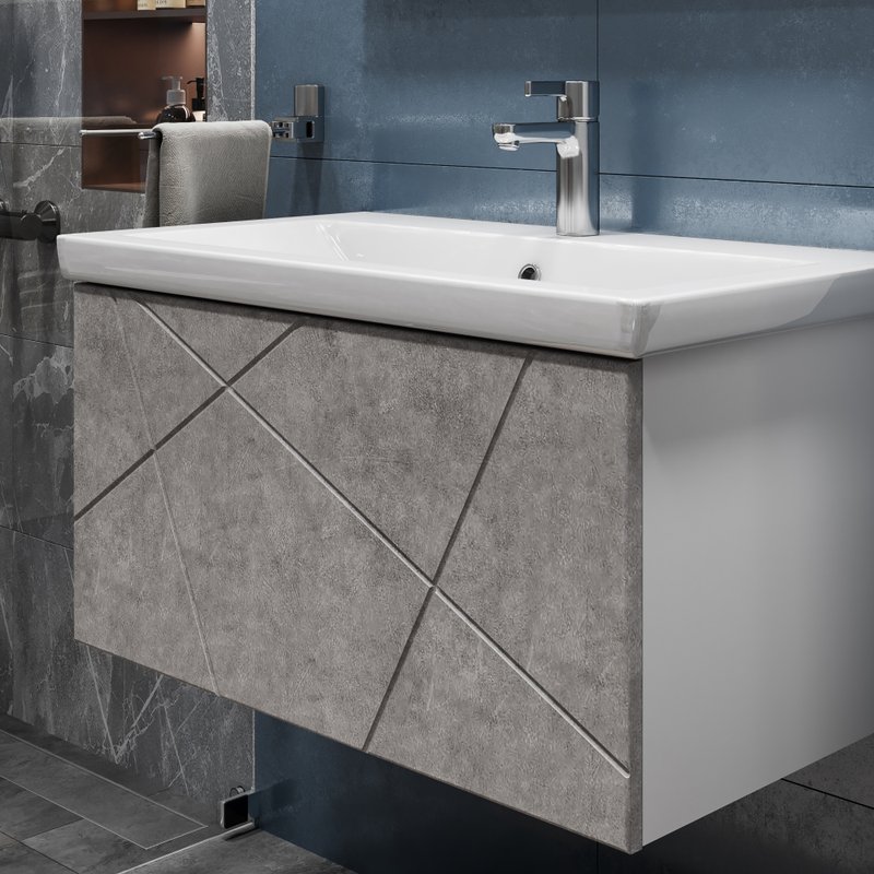 Тумба подвесная Vigo Geometry 80 с раковиной Neo 80, бетон