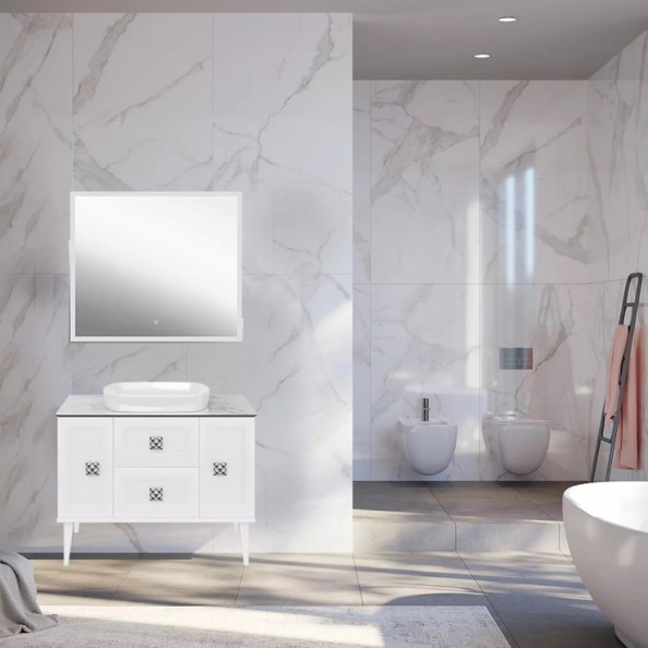 Тумба ASB Wood Line Ницца 100 со столешницей и раковиной Купер 56, белая