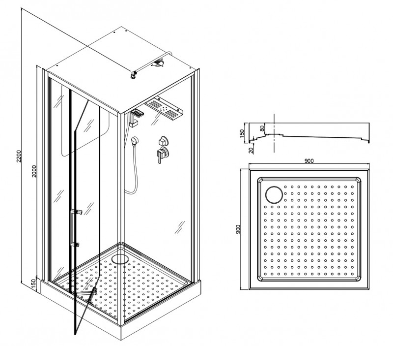 Душевая кабина Esbano EST-RASPA-90 90х90х210