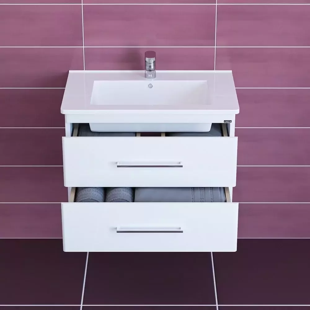 Тумба подвесная Санта Вегас 75 с раковиной Оскар 75, 2 ящика, белая