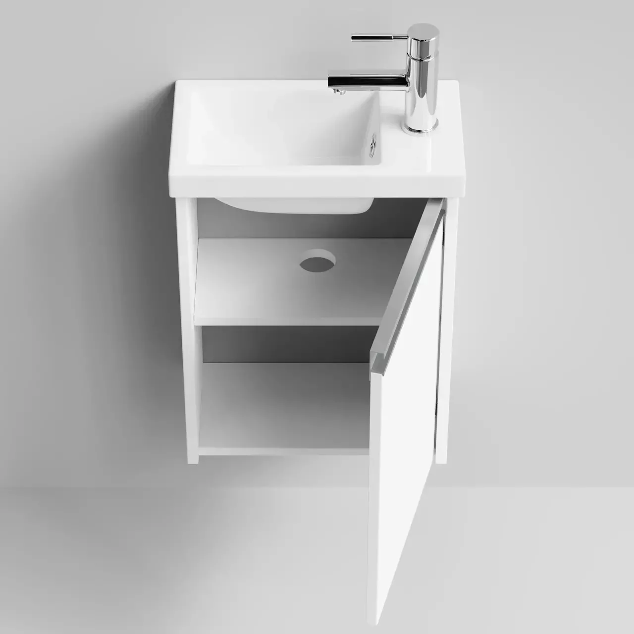 Тумба подвесная Vod-ok Бридж 40 ручка рейлинг, R правая, с раковиной Como 40, белая