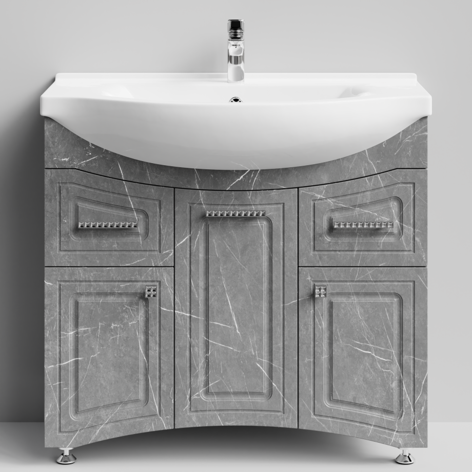 Тумба с раковиной Адам 90 напольная, Мрамор Серый софт тач, петли справа