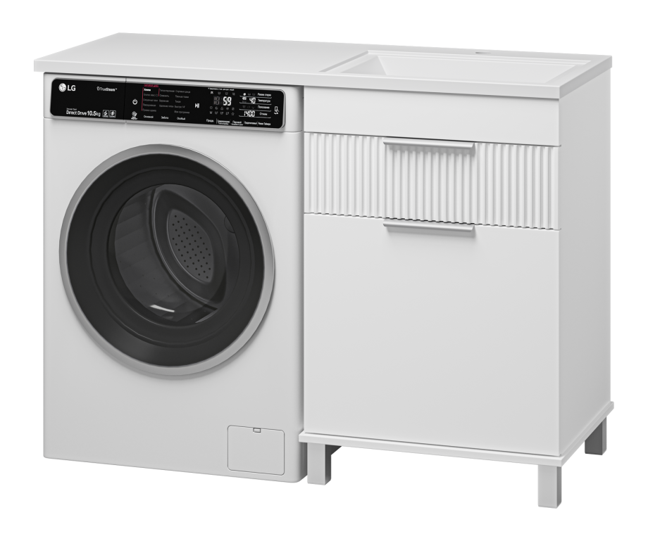 Тумба с раковиной Brevita Enfida 60 с бельевой корзиной под стиральную машину, с раковиной Эстет Даллас 120 R, белый