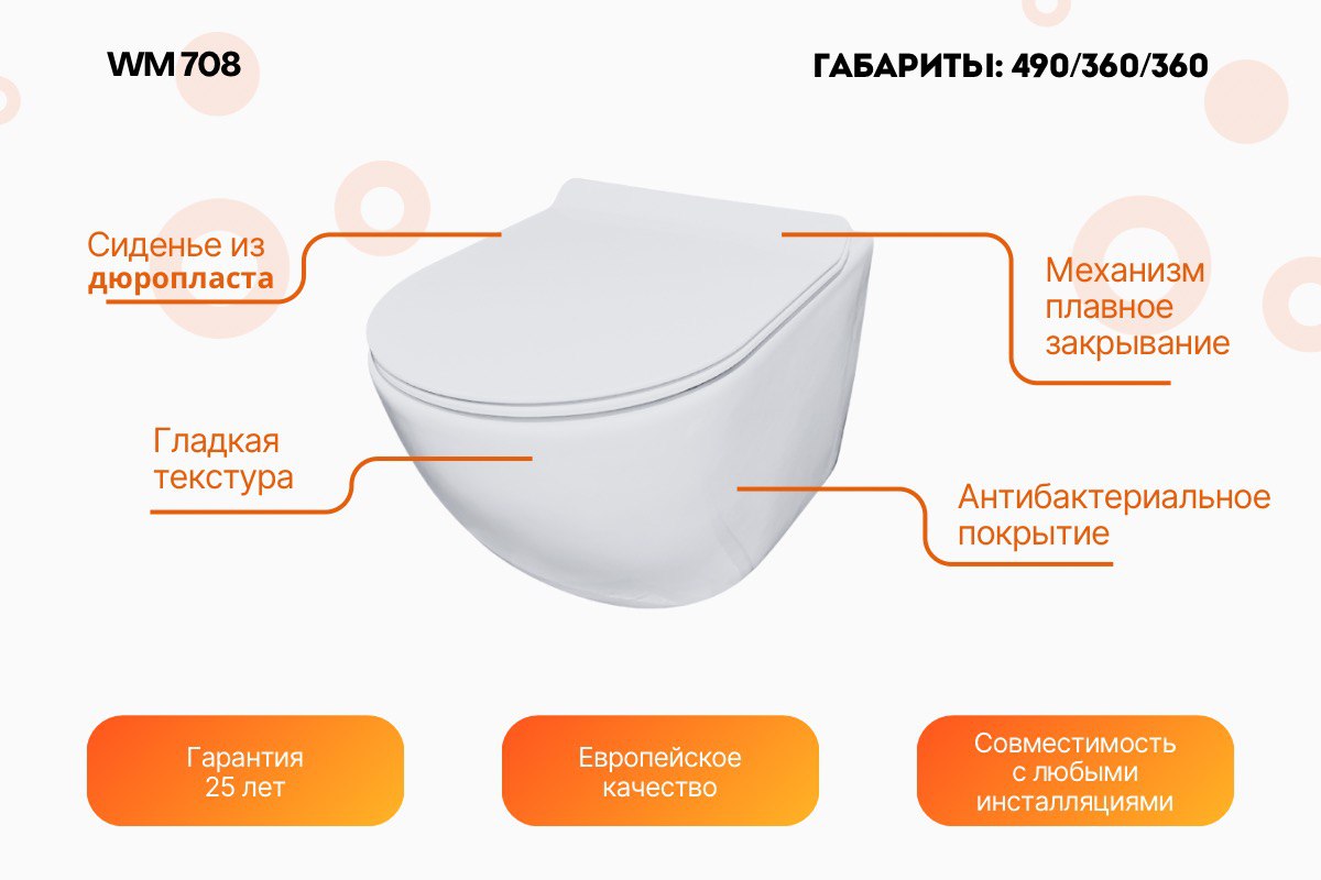 Унитаз подвесной WM 708 подвесной, белый