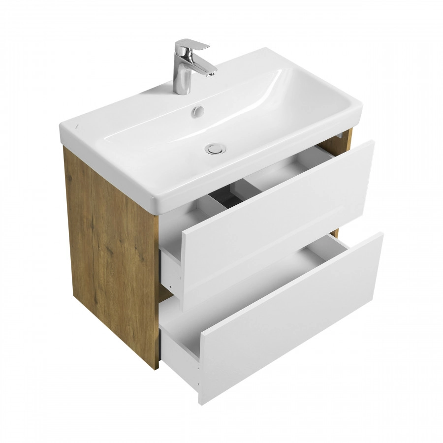 Тумба Aquaton Сканди 80 с раковиной Адриана 80, 2 ящика, подвесная, дуб рустикальный