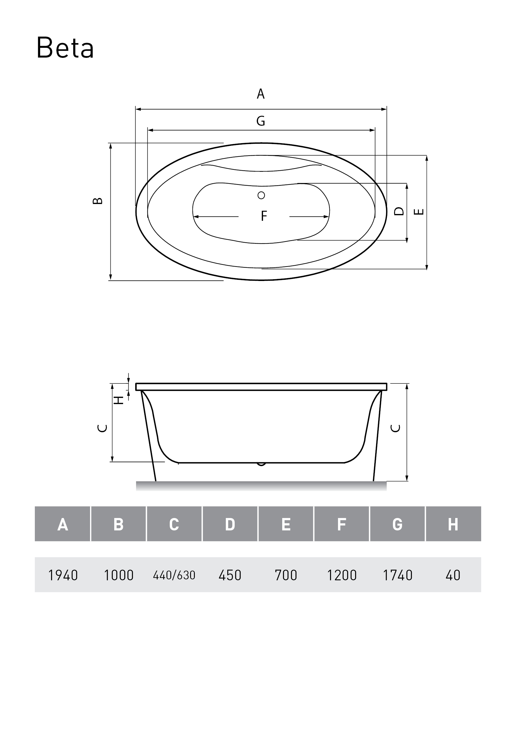 Ванна акриловая Vayer Beta 194x100