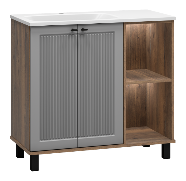 Тумба с раковиной Brevita Lumus 90 напольный, серый, темное дерево, L