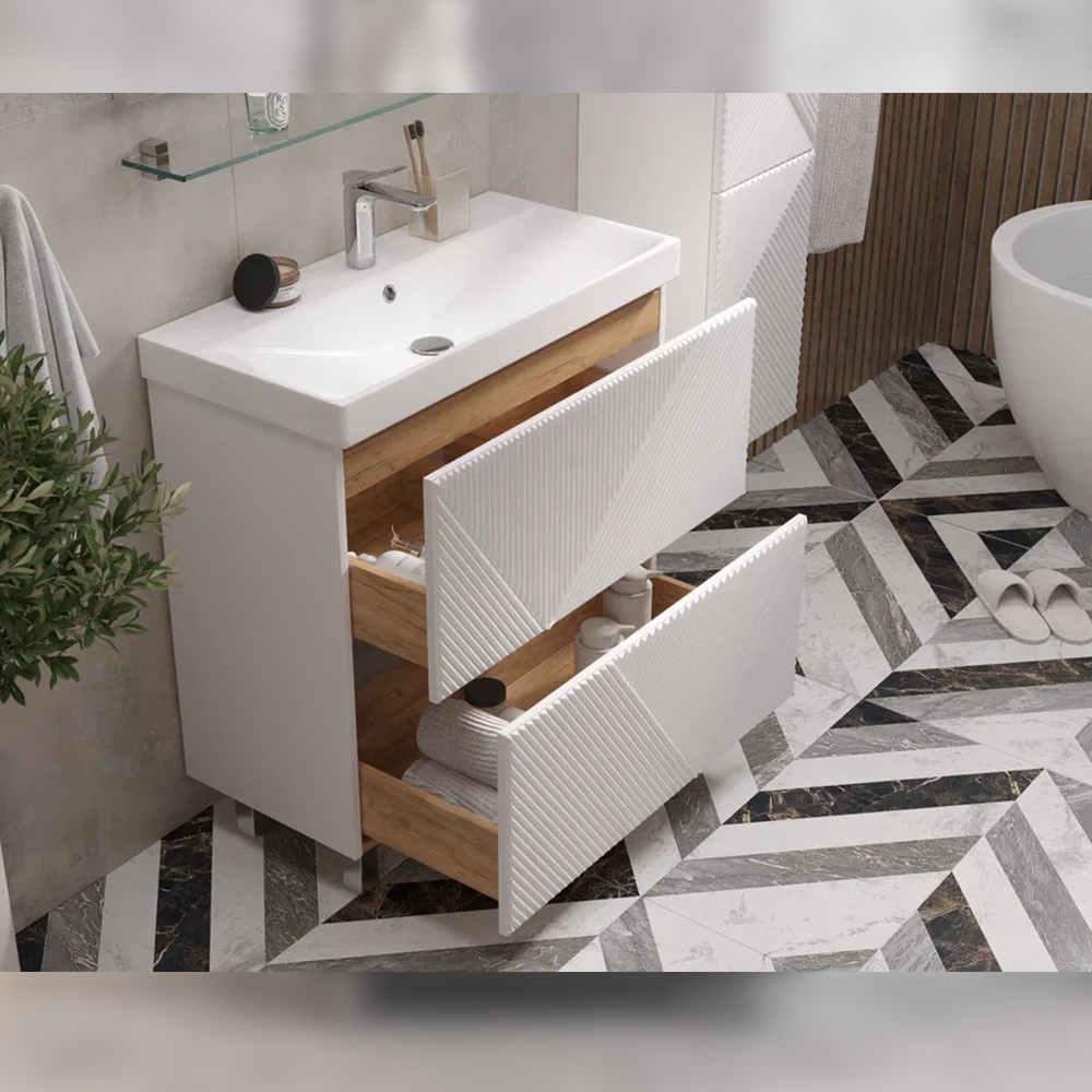 Тумба с раковиной напольная Velvex Edge tn.EDG.9696.80.2Y белый глянец, 80 см