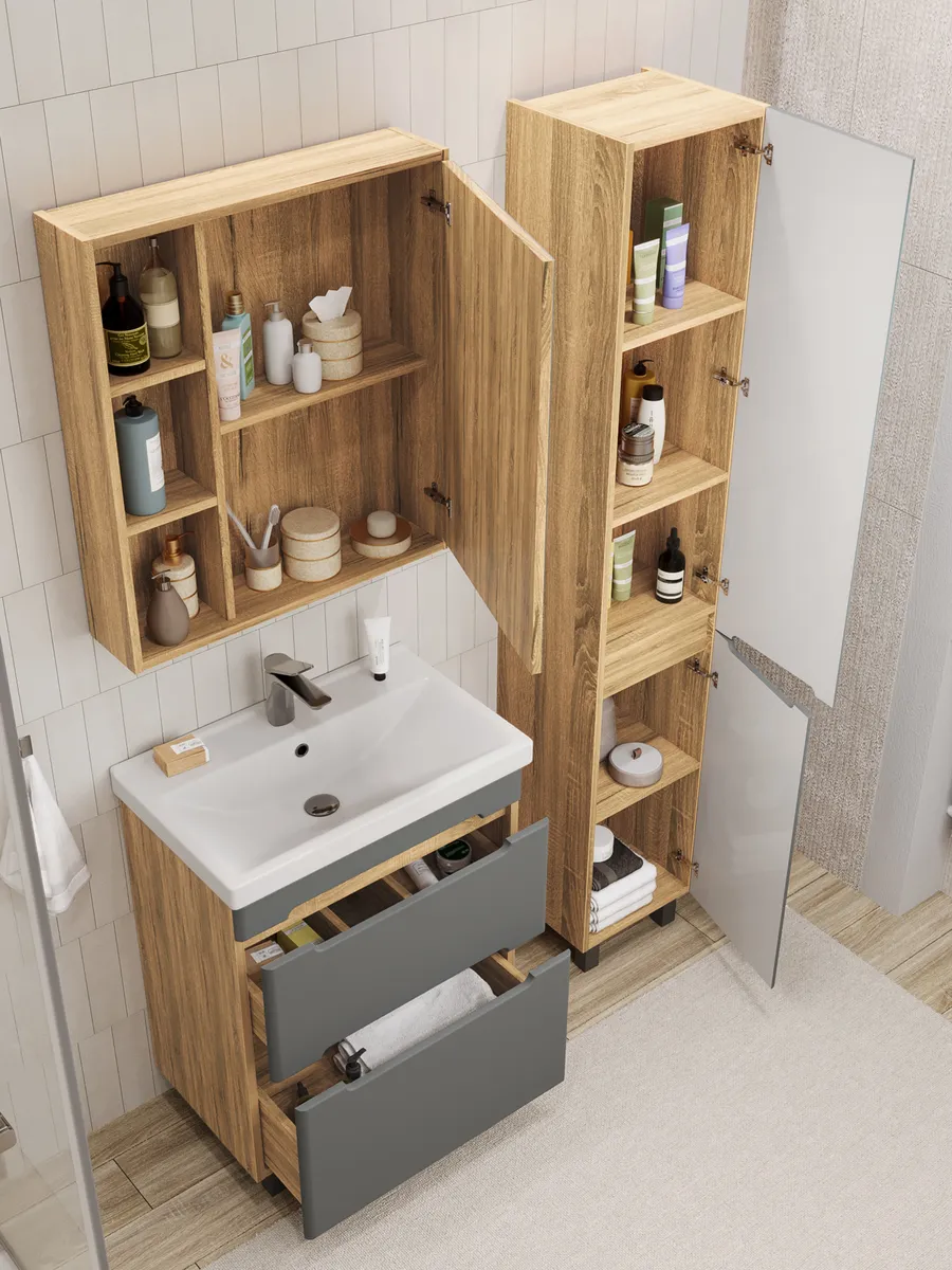 Тумба напольная SanStar Diva 50 с раковиной Фостер 50 Дуб вотан, графит софт