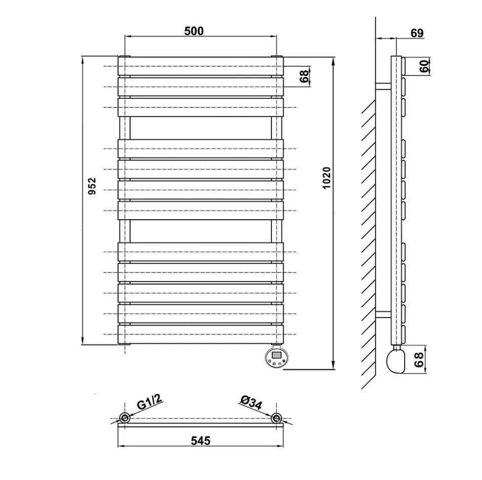 Полотенцесушитель электрический Domoterm Вита П12 500х952 ER правый, черный матовый