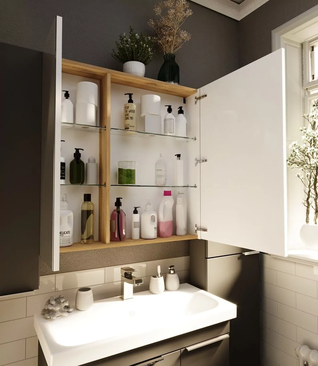 Зеркало-шкаф 1Marka Gaula 80 Black, 2 двери, черный