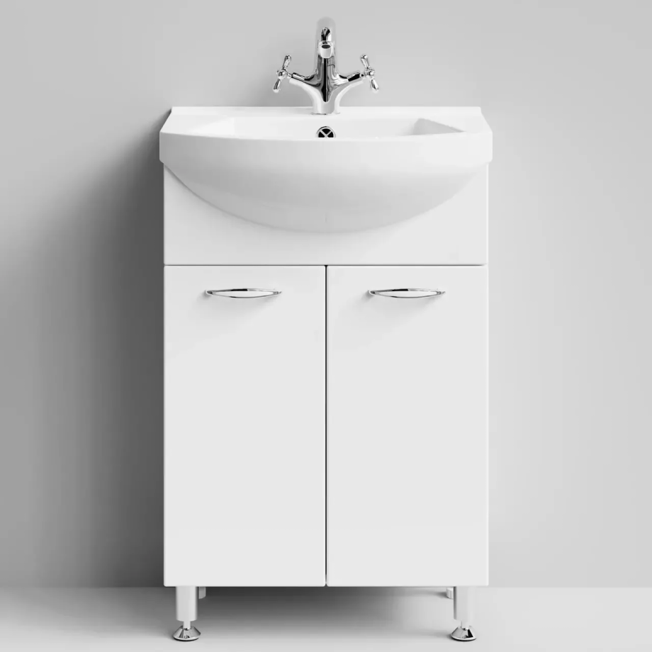 Тумба напольная Vod-ok Колумбия 55 с раковиной Альфа 55, белая