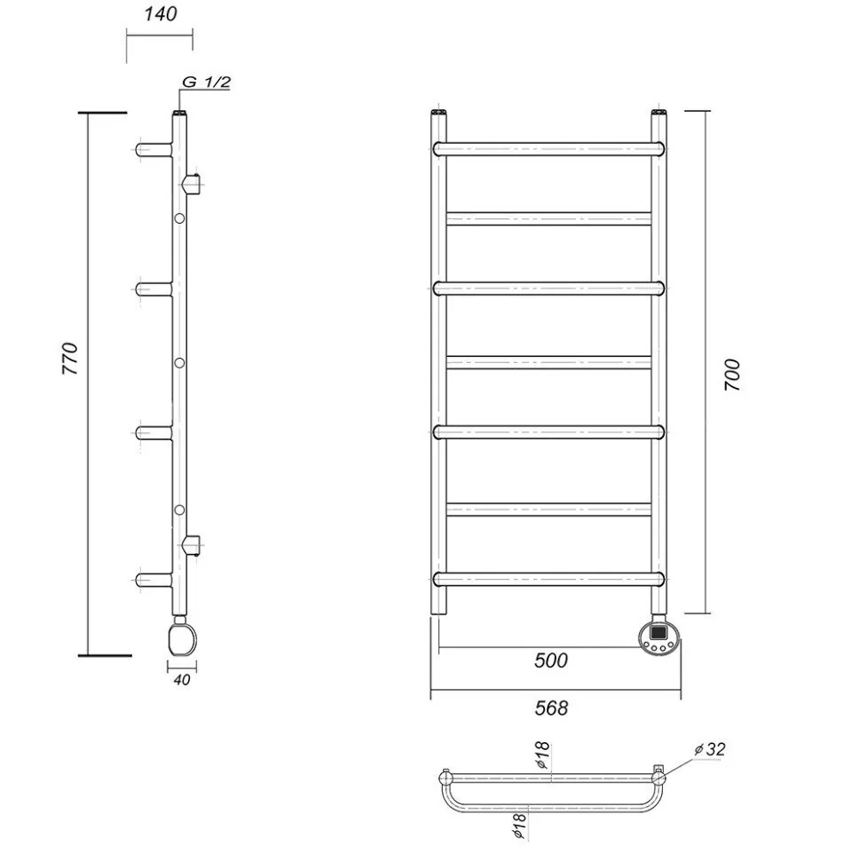 Полотенцесушитель электрический Domoterm Орфей П7 500x700 ER, хром