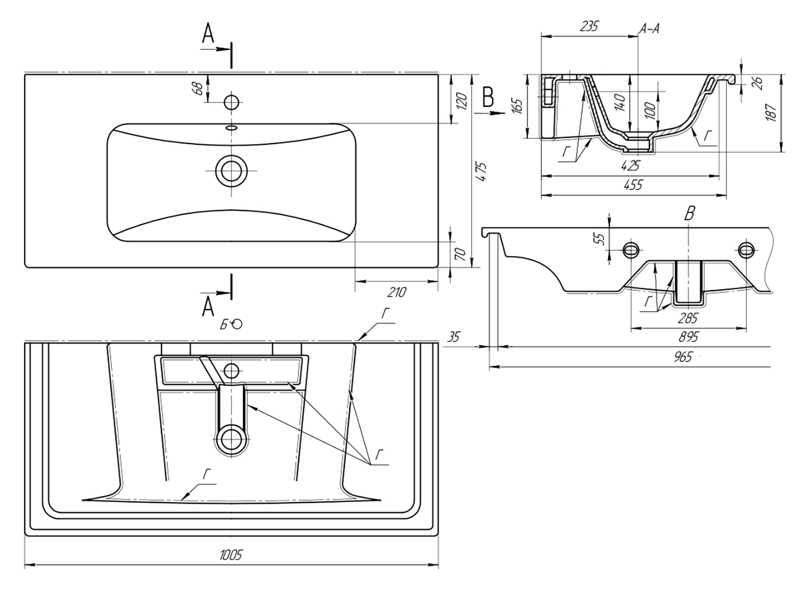 Тумба с раковиной Misty София 100 с 6 ящиками, белый