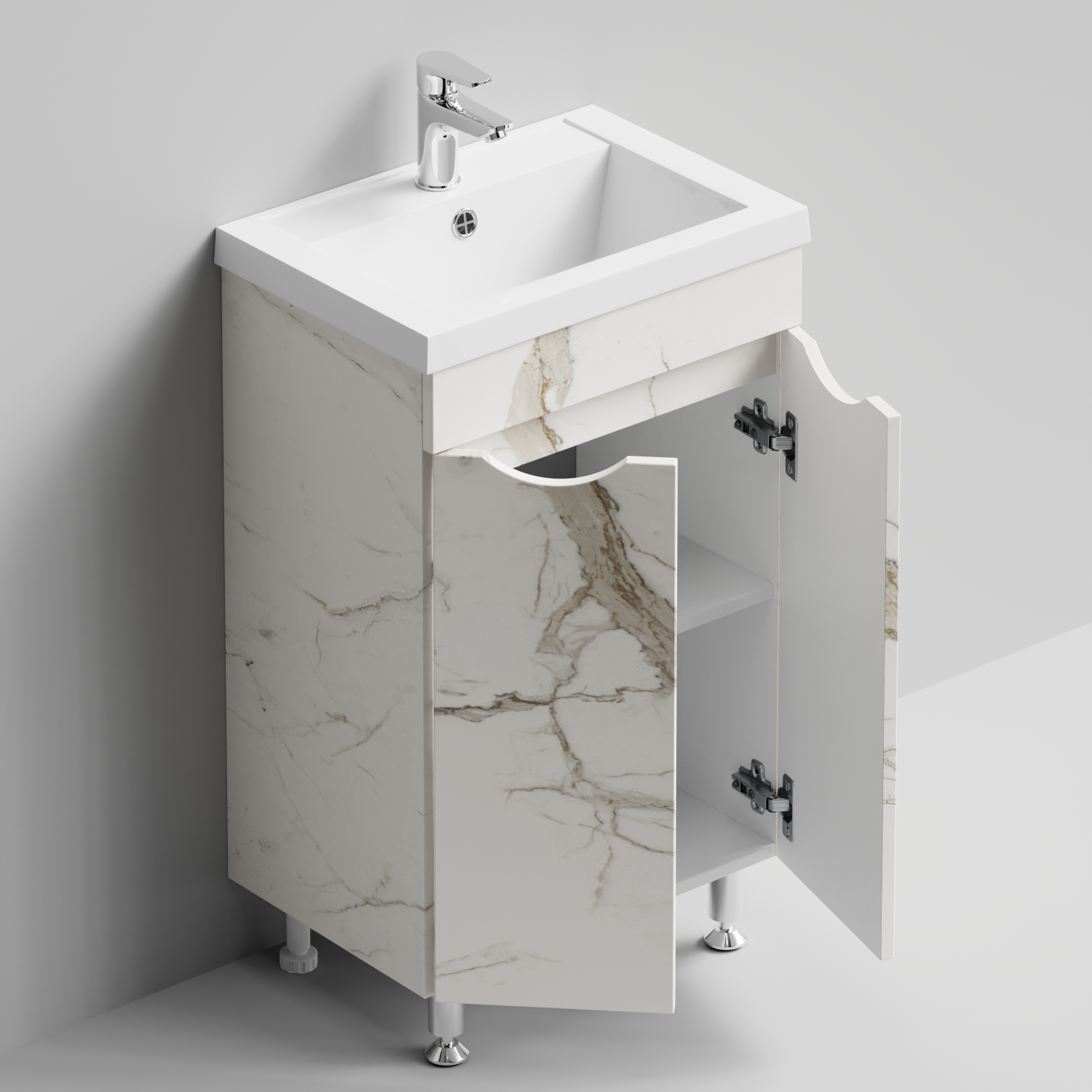 Тумба с раковиной Vod-ok Смайл 50 напольная, Мрамор Белый натур милк