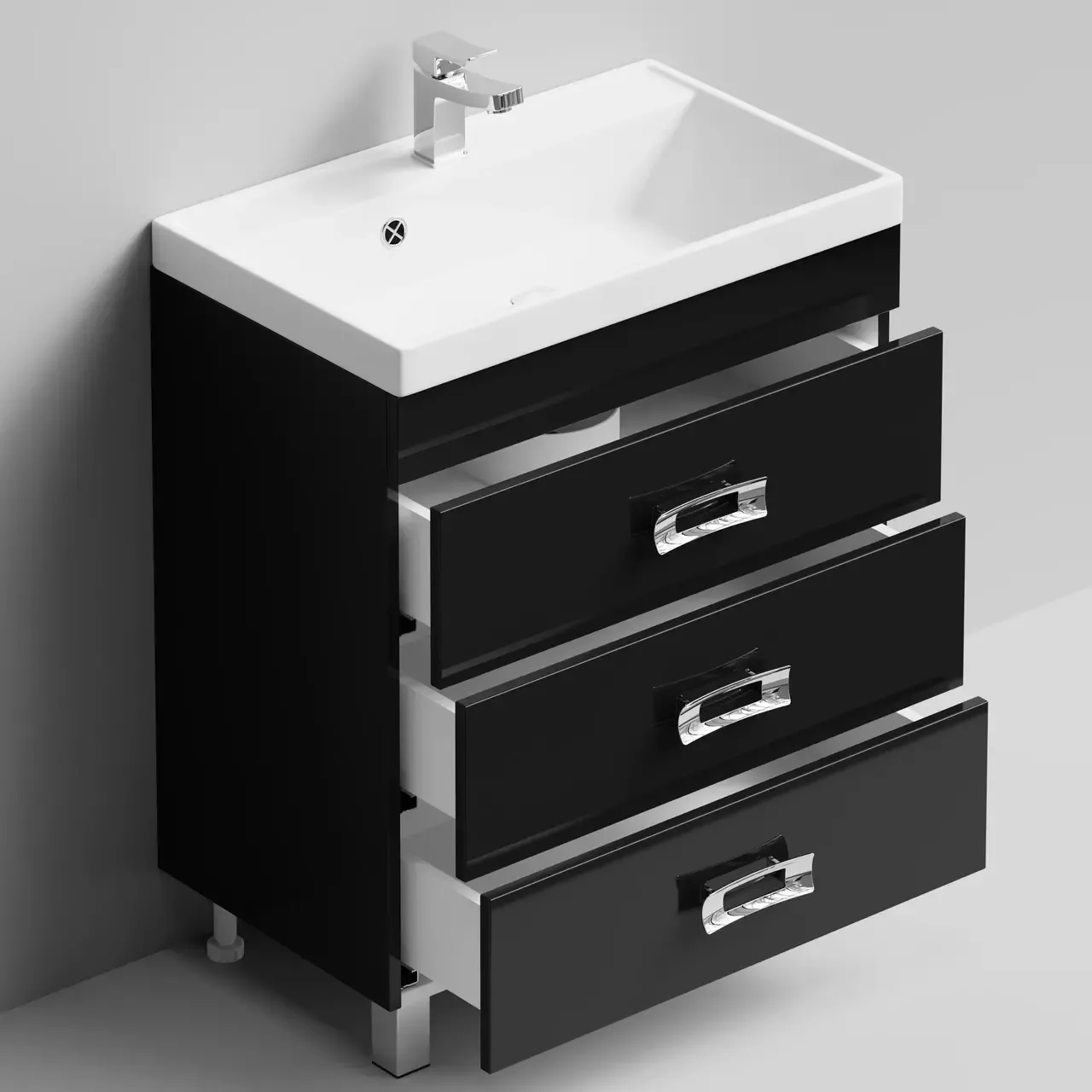 Тумба напольная Vod-ok Орландо 70 с раковиной Classica 70, черная