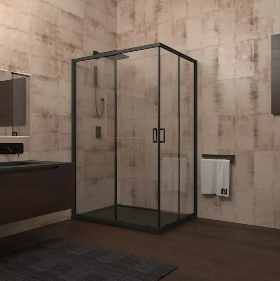 Душевой уголок Veconi RV14-12080-01-C5 120х80 прямоугольный, без поддона, прозрачное стекло, черный матовый