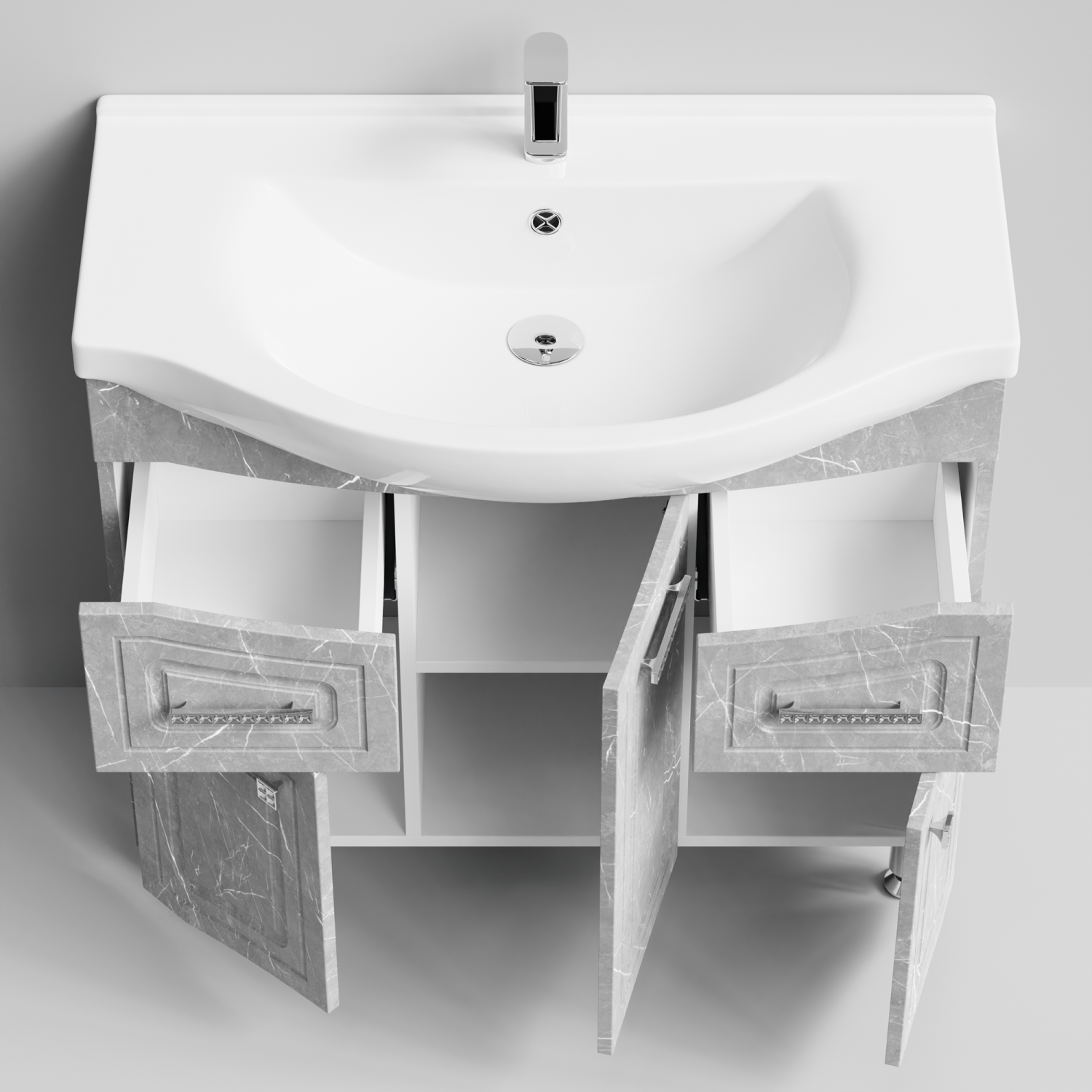 Тумба с раковиной Адам 90 напольная, Мрамор Белый софт тач, петли слева