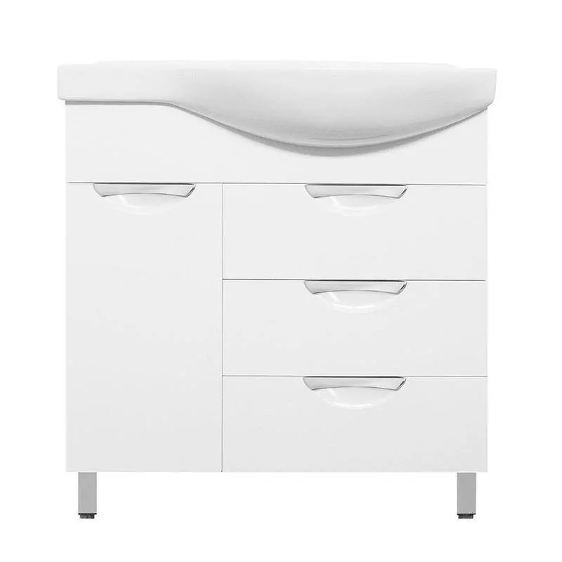 Тумба с раковиной Style Line Жасмин 82 L с корзиной, напольная, белая