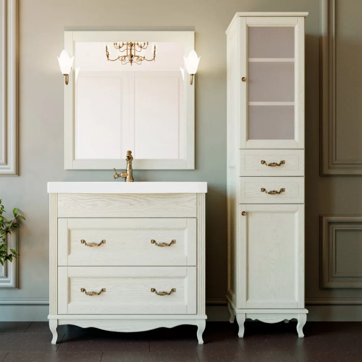 Зеркало ValenHouse Лиора 90 слоновая кость, бронза