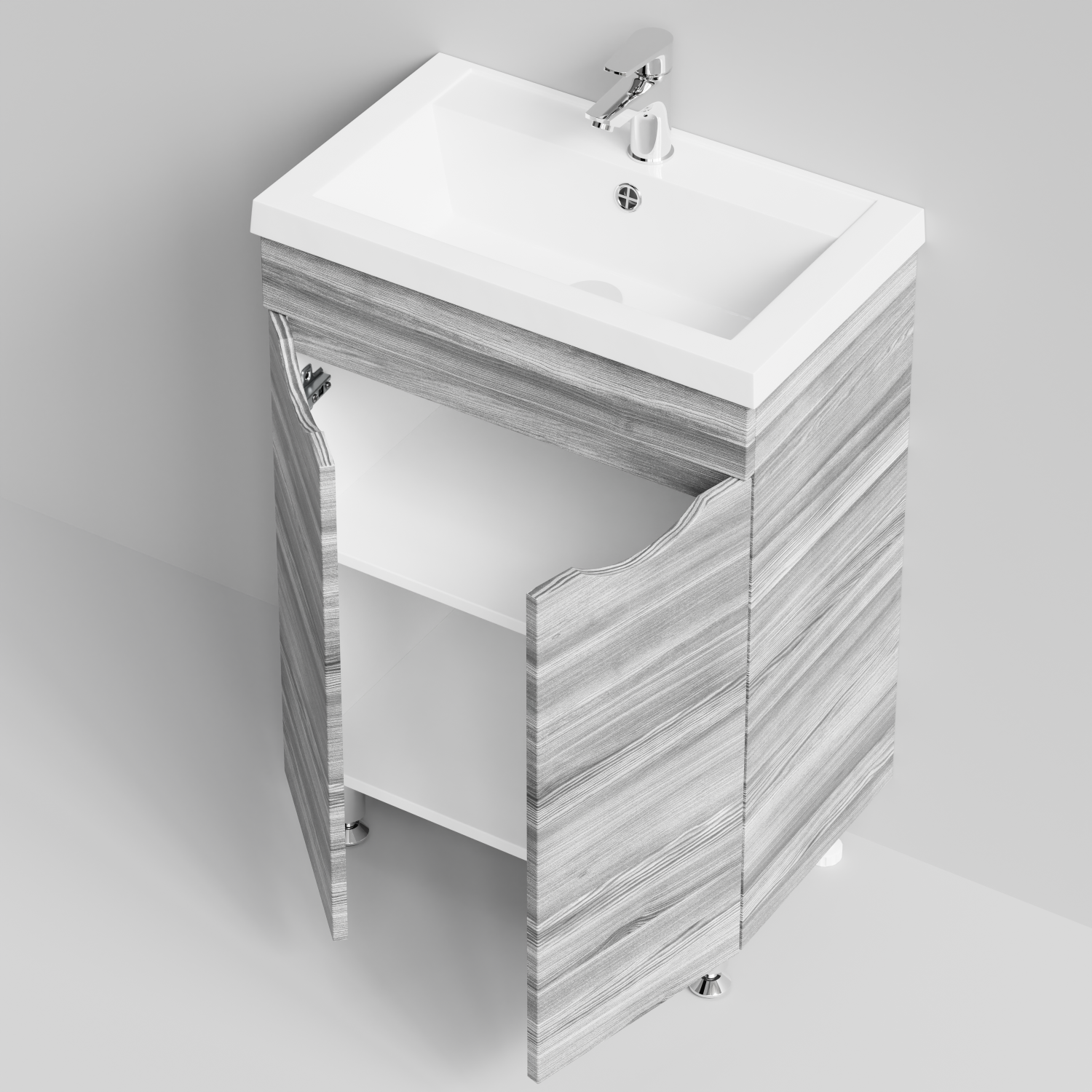 Тумба с раковиной Vod-ok Смайл 58 напольная, Лиственница структурная контрастно-серая