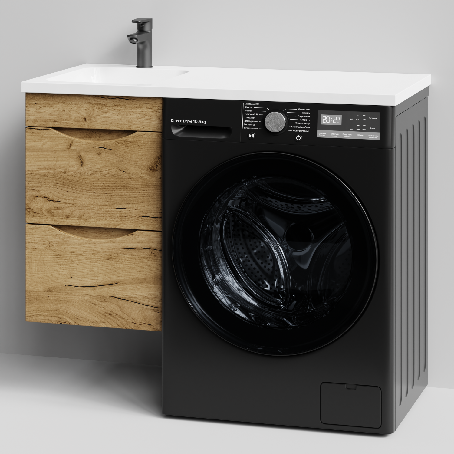 Тумба Vod-ok 38 с раковиной Смайл 100 подвесная, под стиральную машину, левая, Дуб Тортуга