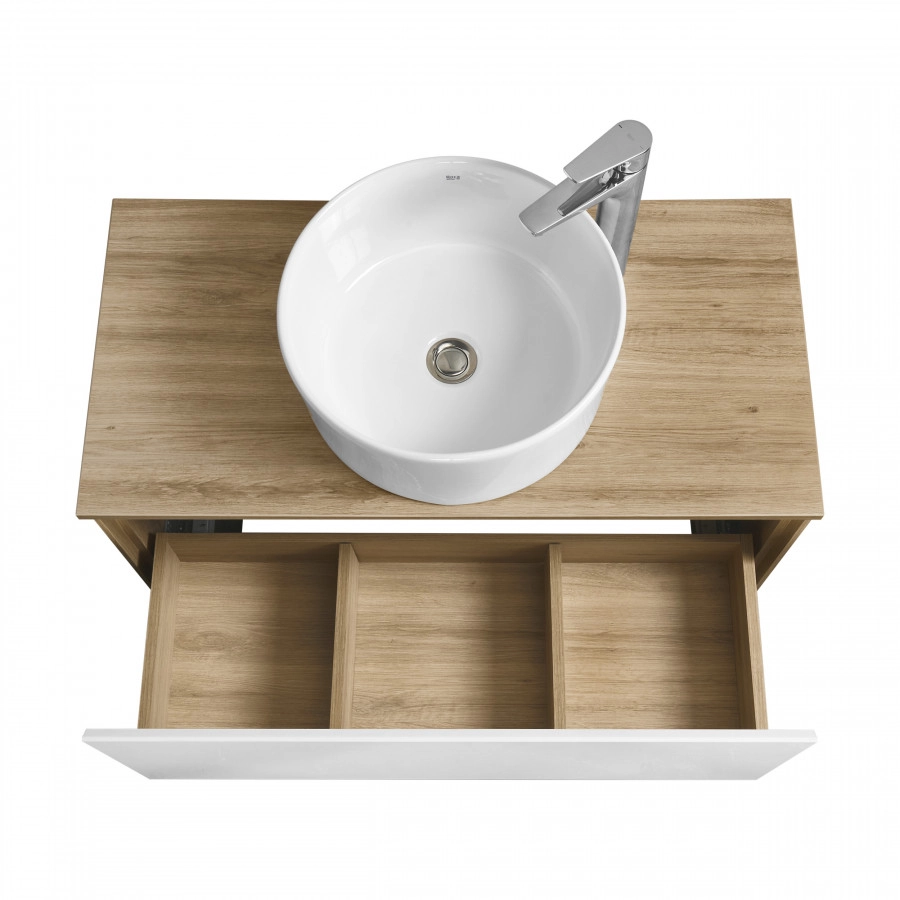 Тумба подвесная AQUATON Либерти 90, столешница, раковина MILA 40х40, дуб эльвезия