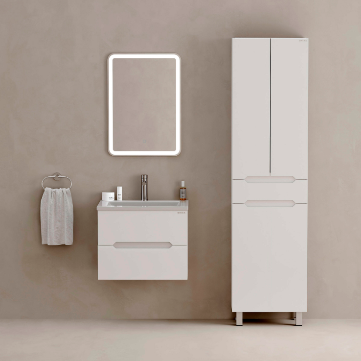 Пенал Onika Айленд 50 напольный, белый, с бельевой корзиной