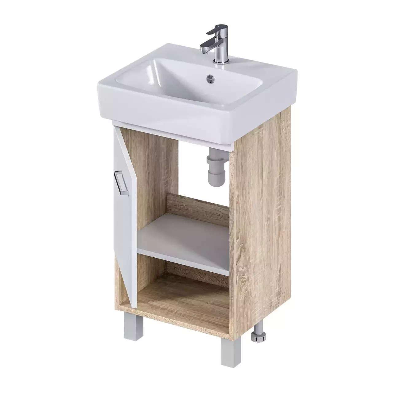 Тумба напольная 1Marka Tera 50Н с раковиной Нео 50, 1 дверь, белый/дуб сонома