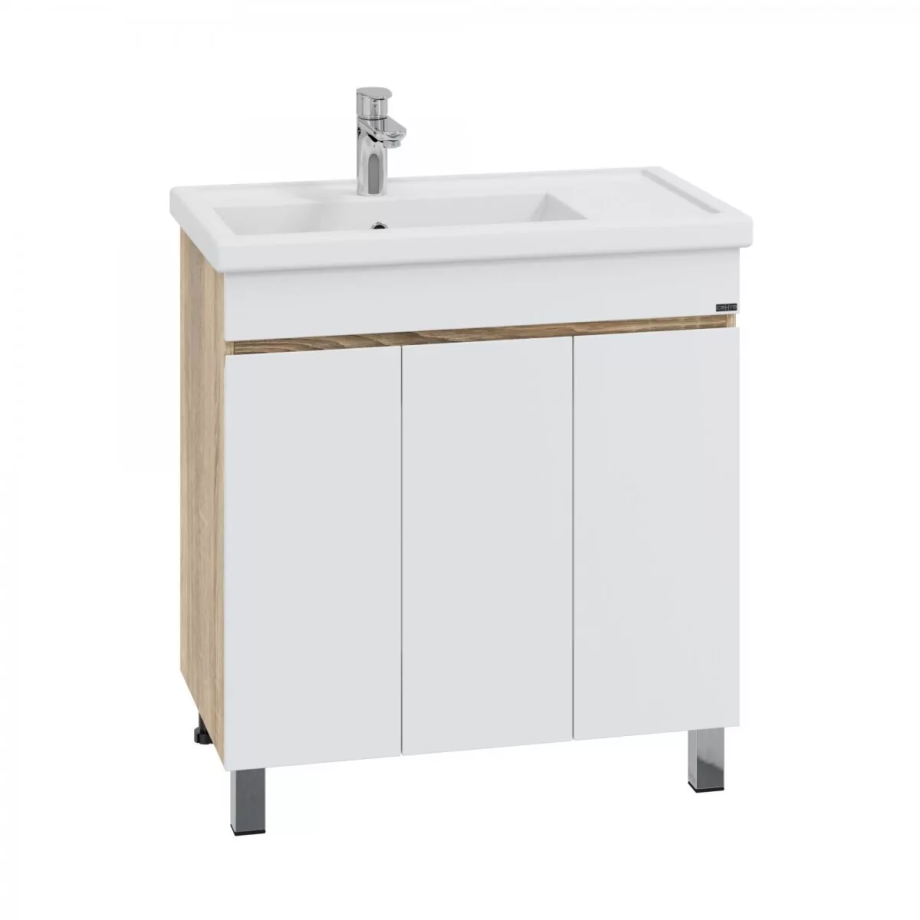 Тумба напольная Санта Марс 80 с раковиной Фостер 80П, 3 двери, белый/янтарный