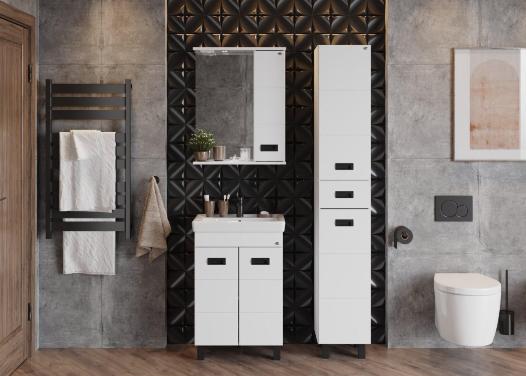 Тумба Onika Балтика-Квадро Black 55 с раковиной Адриана 55, напольная, белая