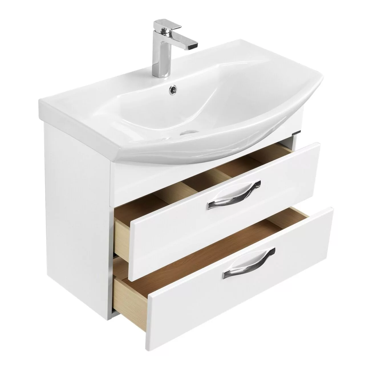 Тумба подвесная Aquaton Ария 80 М с раковиной Смайл 80, 2 ящика, белый