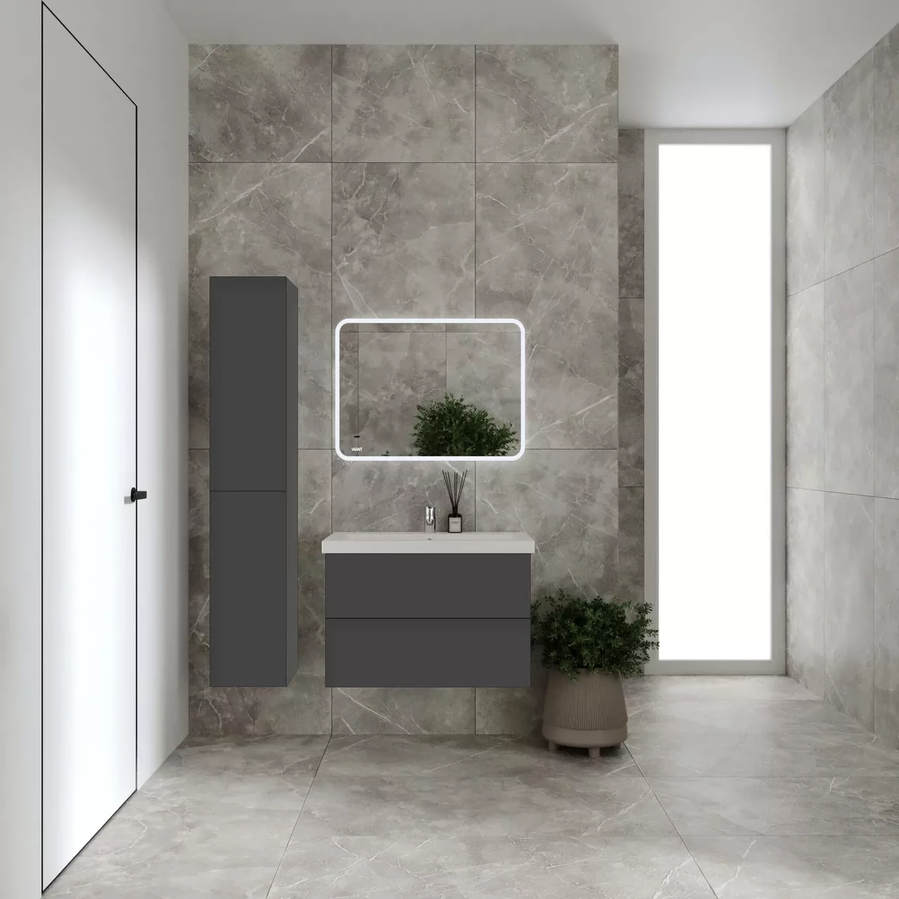 Тумба подвесная Viant София 70 с раковиной Como 70, два ящика, графит