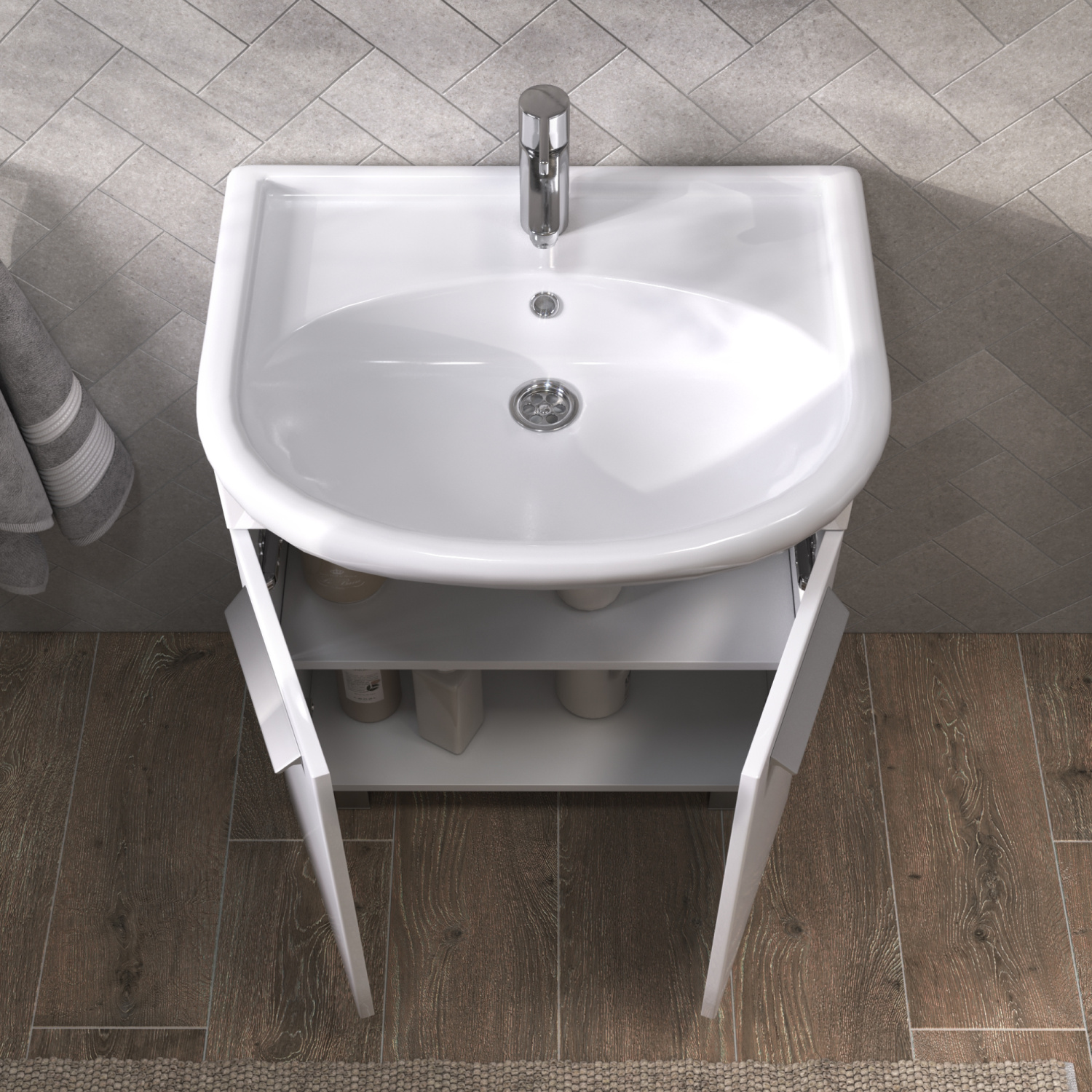 Тумба напольная Vigo Hoska 60 с раковиной Уют 60, 2 двери, белый