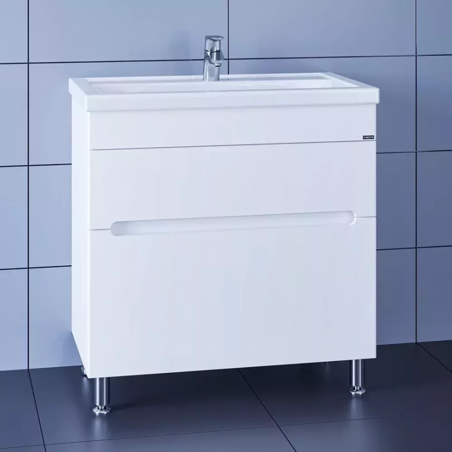 Тумба напольная Санта Лондон 80 с раковиной Фостер 80, 2 ящика, белая