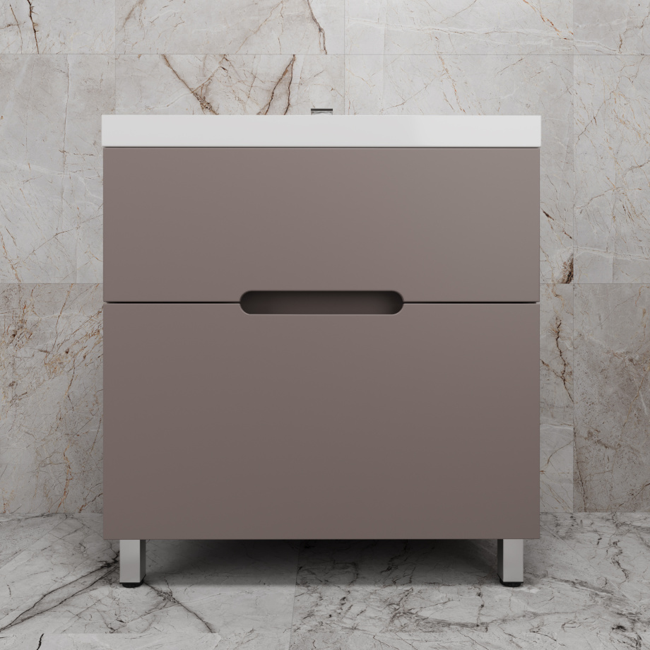 Тумба напольная Style Line "Матис 80" с раковиной ASTI 80 белый, (2 ящика), Тауп темный