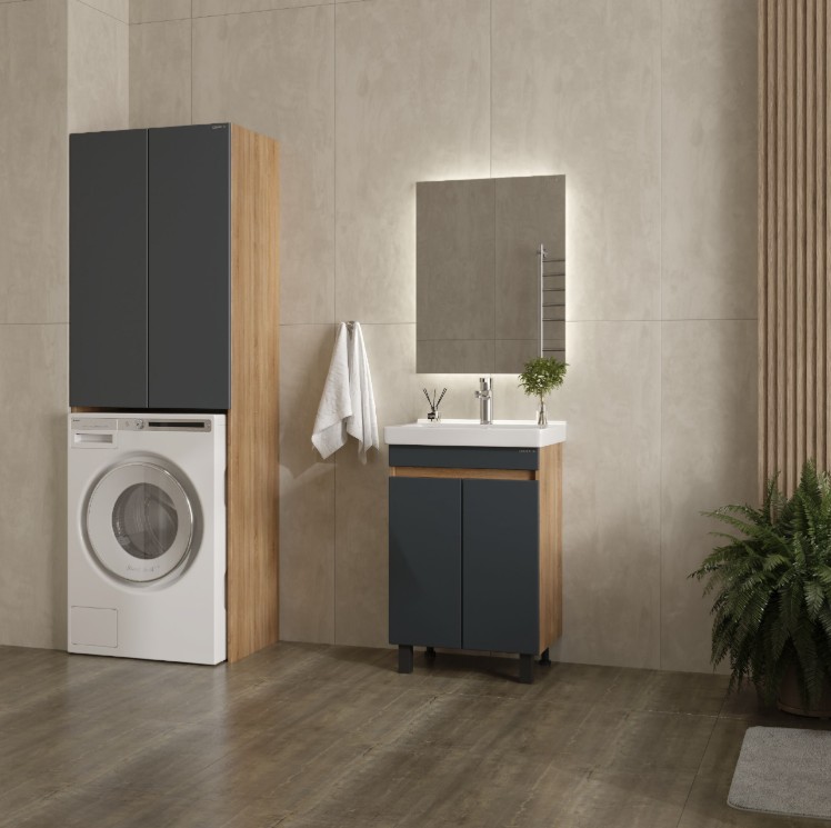 Шкаф Onika Милтон 67 напольный, для стиральной машины, серый/дуб сонома (разборный)