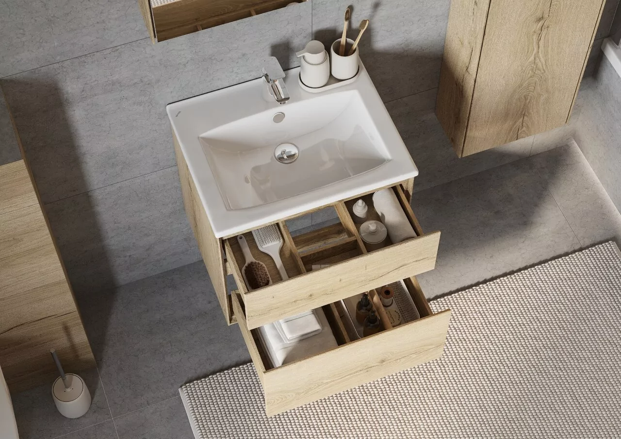 Тумба подвесная Aquaton Либерти 60 раковиной Элина 60, дуб эльвезия