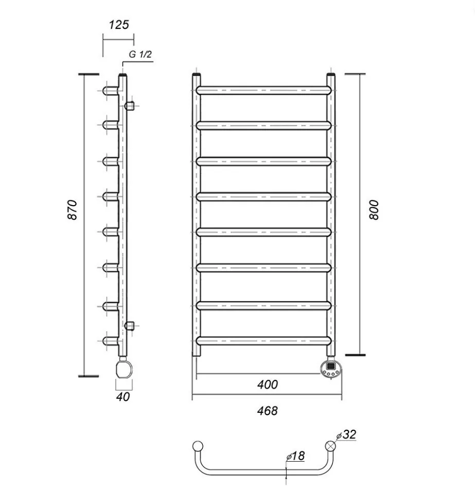 Полотенцесушитель электрический Domoterm Стефано П8 400x800 ER, хром