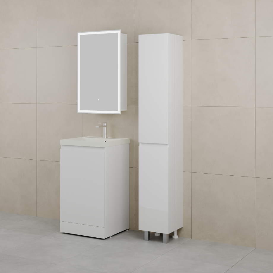 Тумба напольная Style Line Батлер 50 с раковиной Asti 50 жасмин, антискрейтч белый глянец