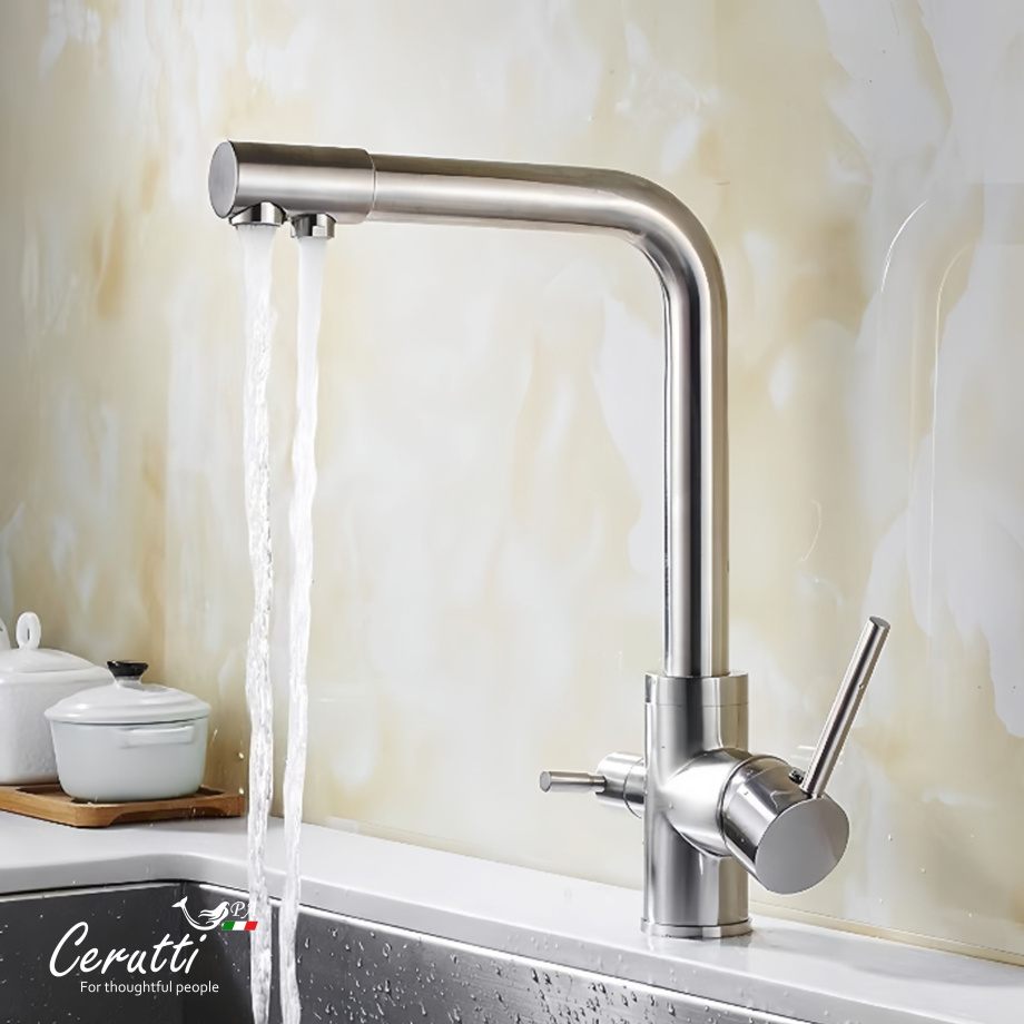 Cмеситель для кухни Ceruttispa Лаура BN (LAURA BN) из нержавеющей стали, цвет матовый никель