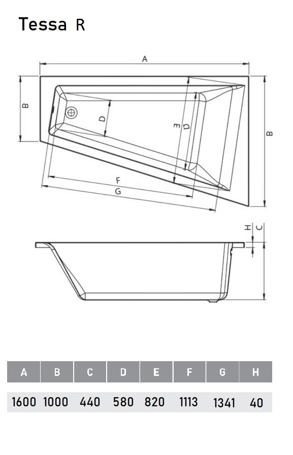 Ванна акриловая Vayer Tessa R 160х100